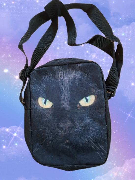 Source Unknown Handbags - NWOT Source Unknown Black Cat Crossbody Bag with Yellow-Green Eyes